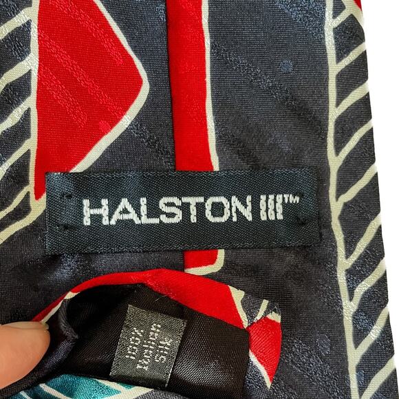 Vintage 80s Halston IIII retro abstract 100% silk tie necktie red purple 4" w - Picture 4 of 5